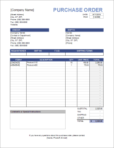 Purchase Order Format in Excel and Word - CaptainBiz