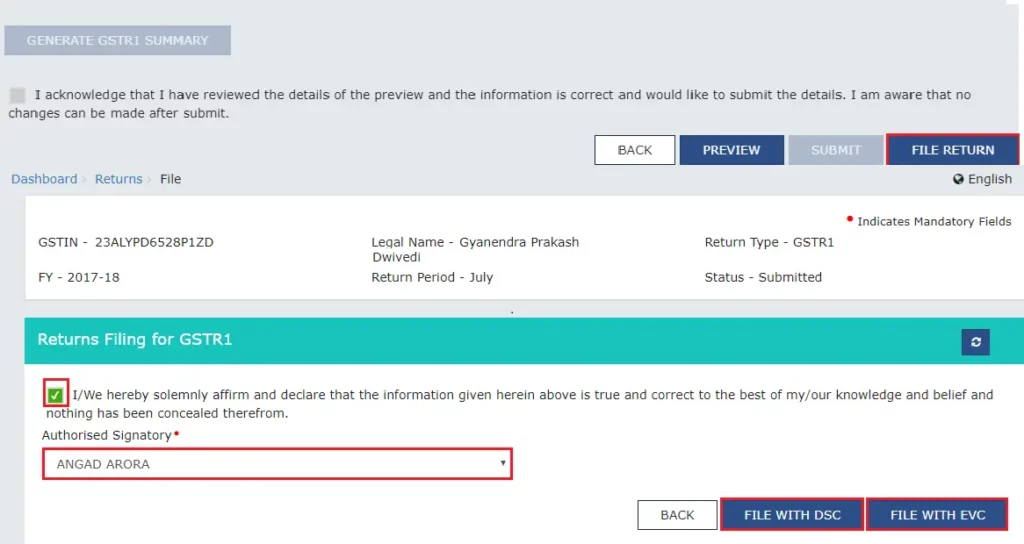 captainbiz file gstr with digital signature certificate dsc or evc