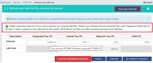 captainbiz interest and late fee payable gstr b